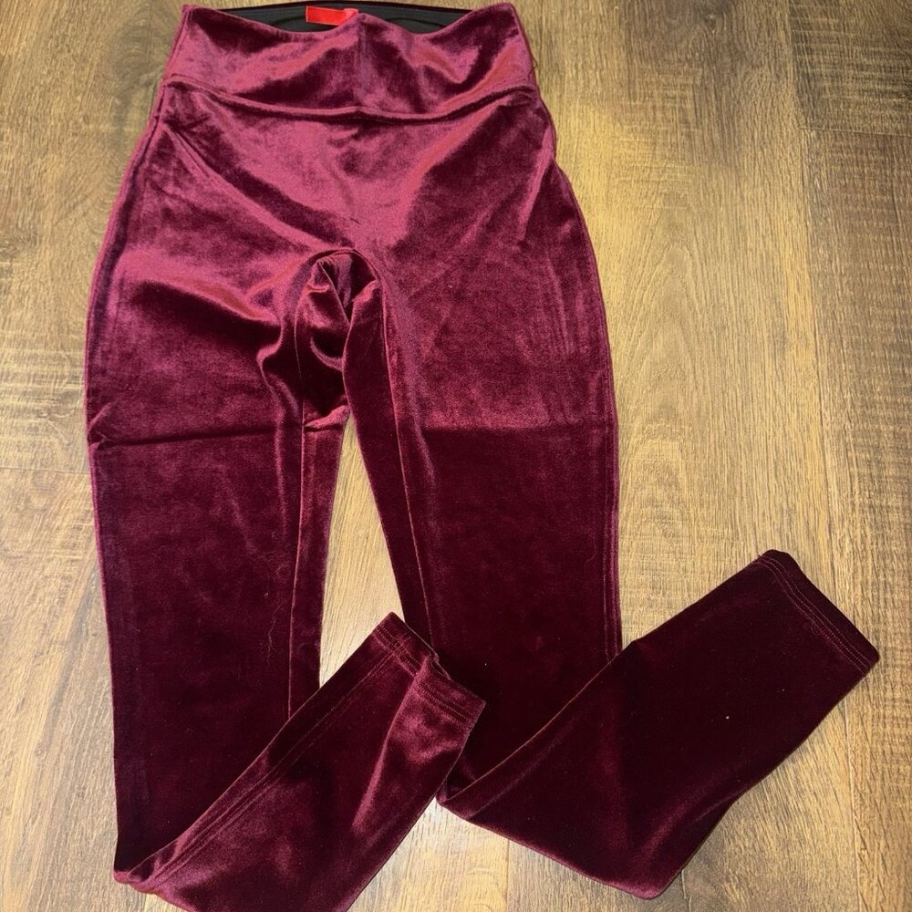 Spanx Girls Small (7/8) Maroon Deep Burgundy Velvet Leggings